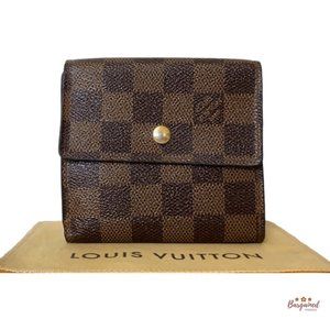 Authentic Louis Vuitton Brown Coated Canvas Damier Ebene Elise Compact Wallet